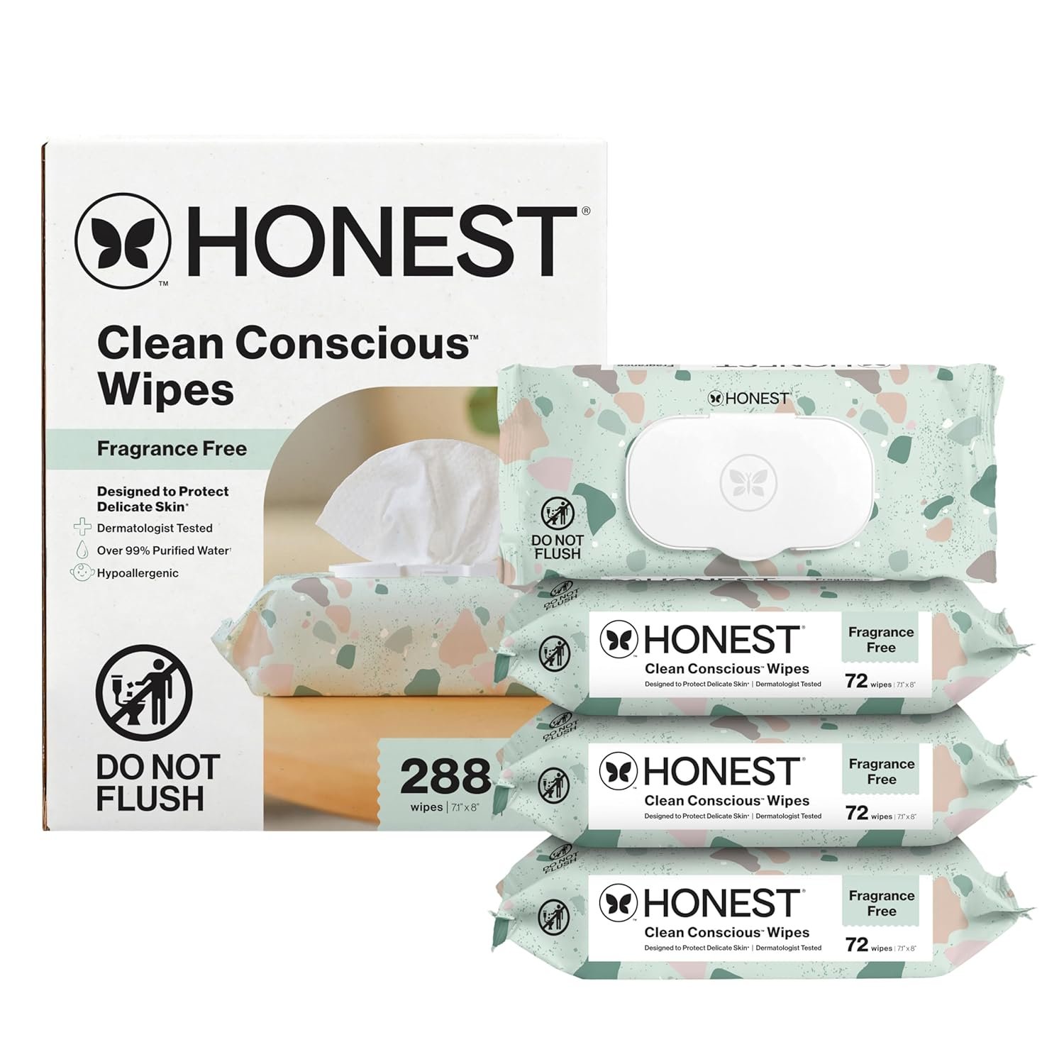 The Honest Company Hypoallergenic Multi-Use Baby Wipes for Sensitive Skin, Geo Mood, 288 Count