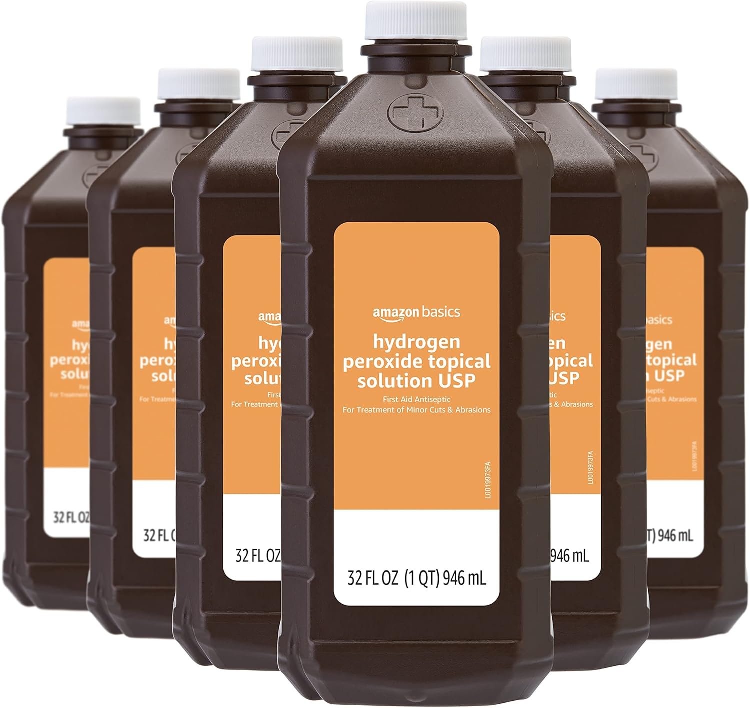 Amazon Basics Hydrogen Peroxide Topical Solution USP, Unflavored, 32 Fl Oz, Pack of 6