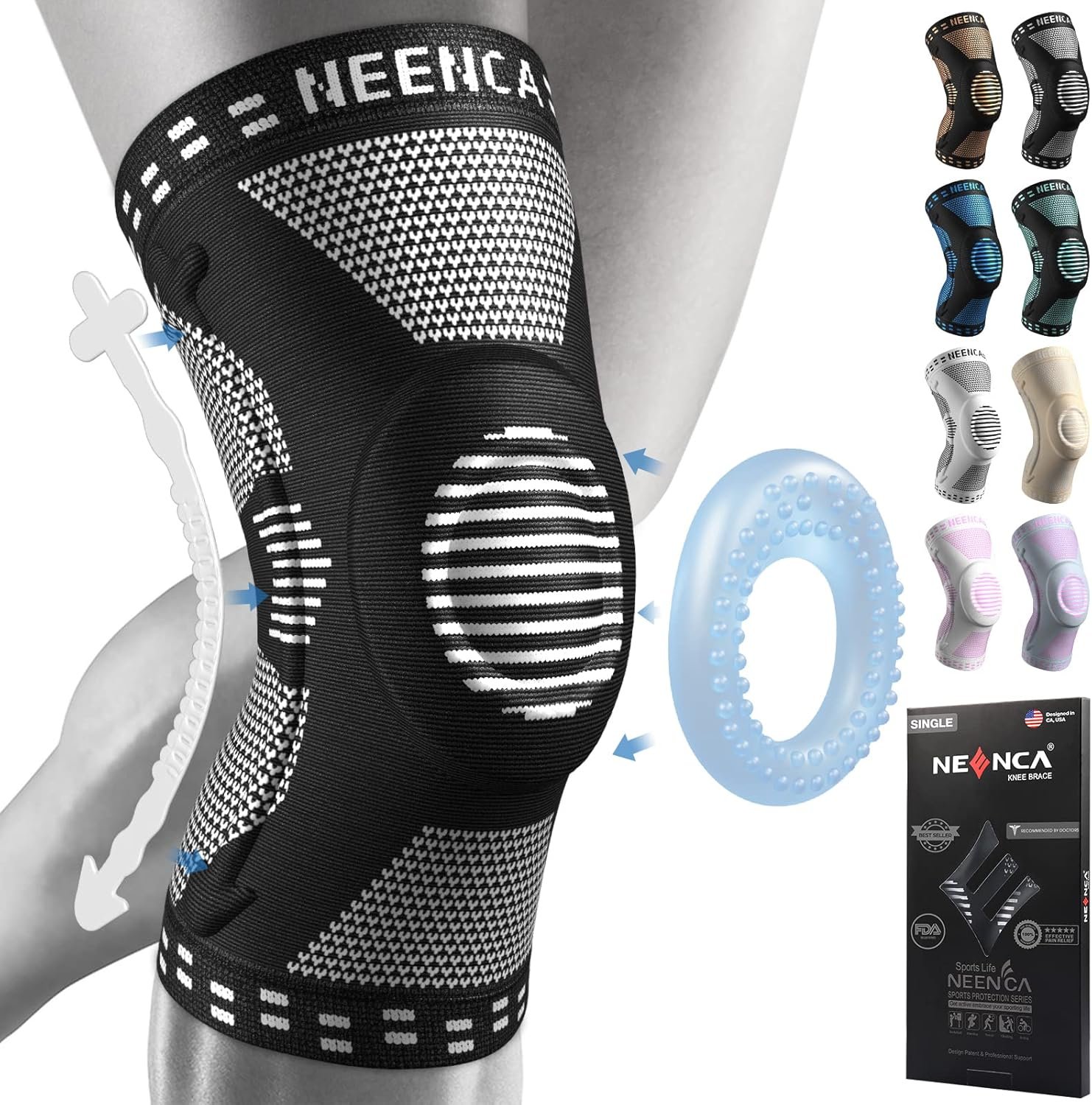 NEENCA Professional Knee Brace for Pain Relief, Medical Knee Support with Patella Pad & Side Stabilizers, Compression Knee Sleeve for Meniscus Tear, ACL, Joint Pain, Runner, Workout