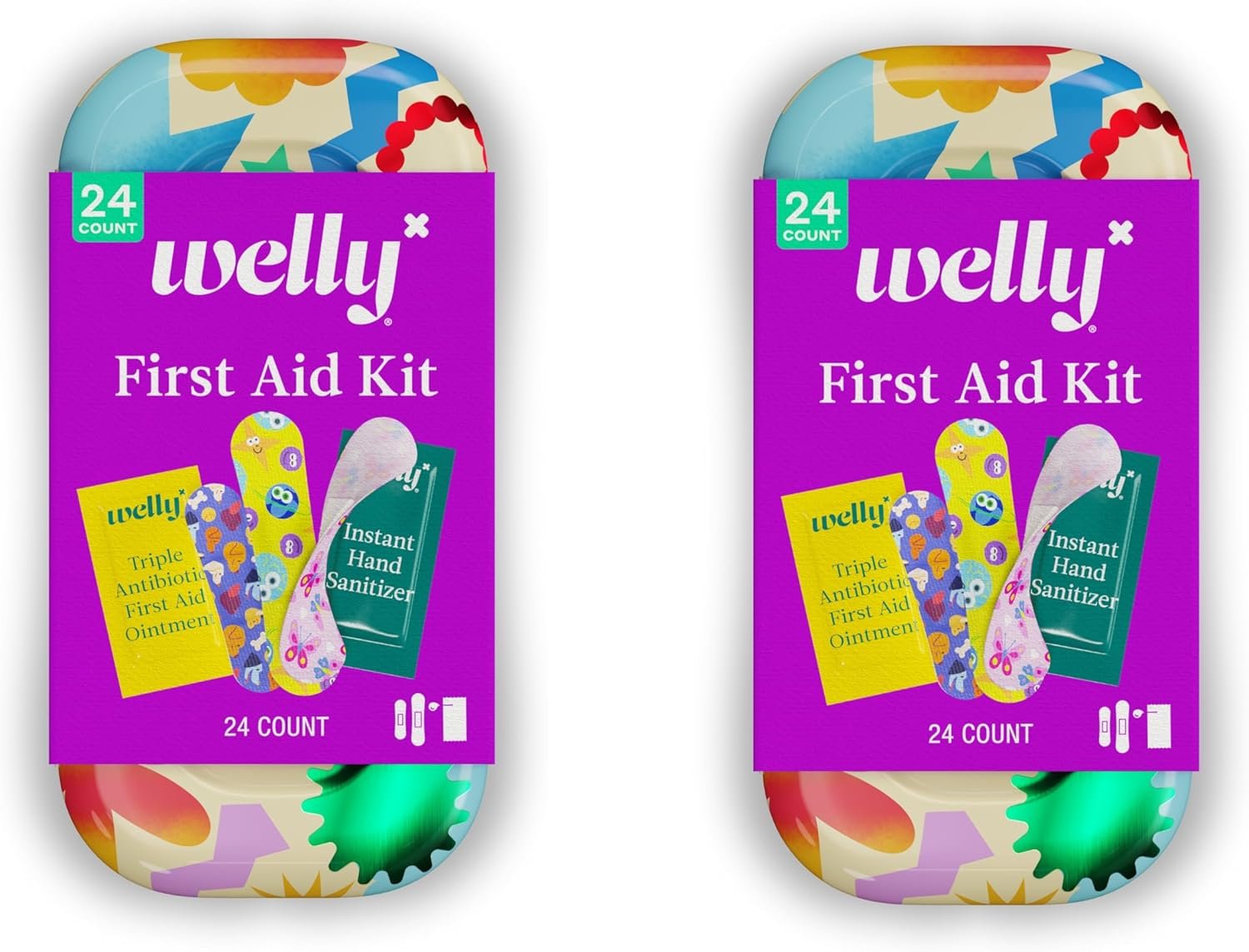 Welly Quick Fix, On The Go First Aid Kit, Assorted Bandages, Ointments, and Hand Sanitizer, Three Color Bandages – 2 Pack