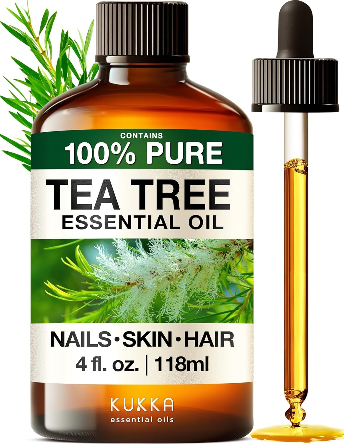 KUKKA Tea Tree Essential Oils – 4 Fl Oz – for Hair, Skin, Diffuser, Aromatherapy & DIY Soap Making Scent
