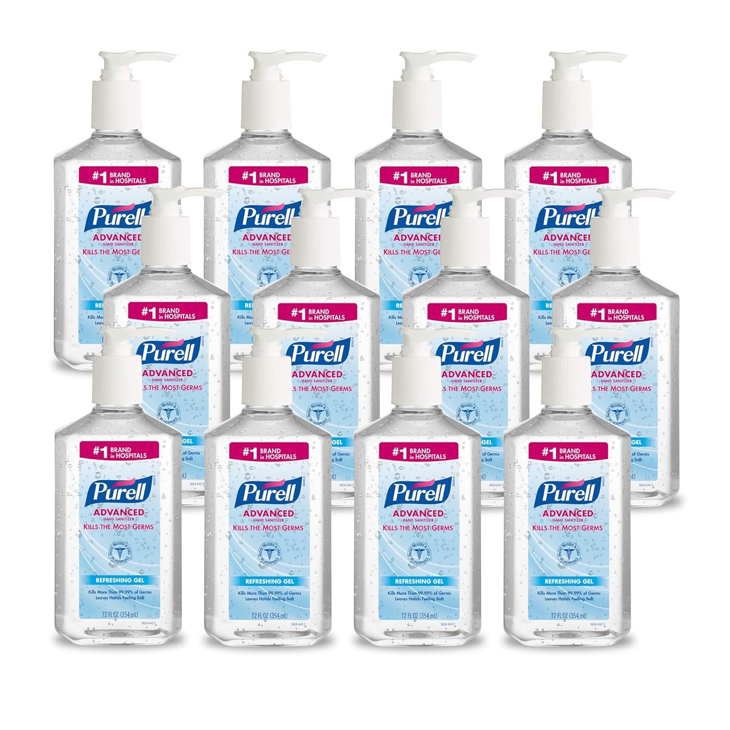 PURELL Advanced Hand Sanitizer Refreshing Gel, Clean Scent, 12 fl oz Pump Bottle (Pack of 12) – 3659-12