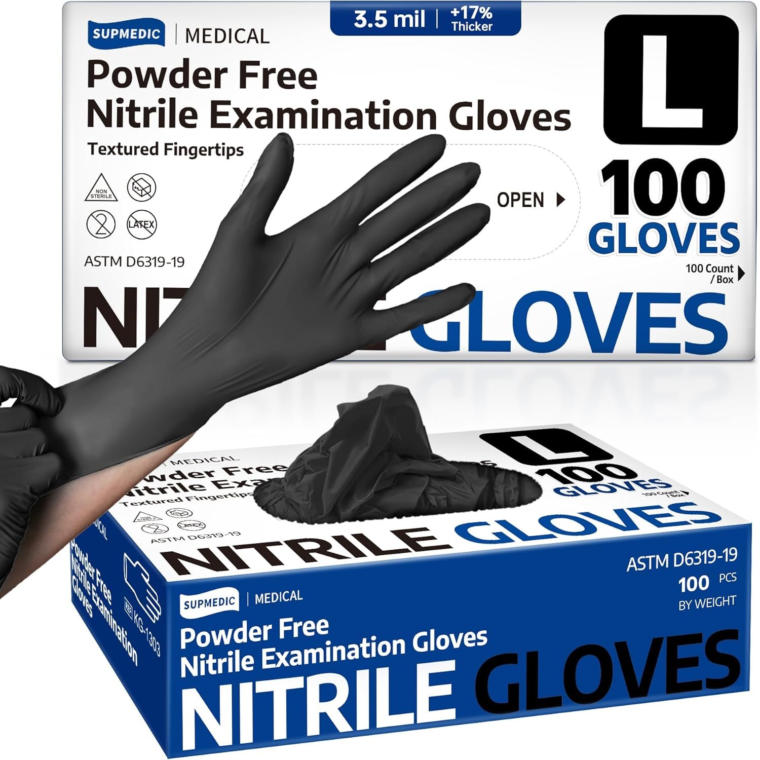Medical Soft Max™ Black Nitrile Disposable Gloves, 100 Pcs, Latex-Free & Powder-Free Food Safe Food Prep Exam Gloves