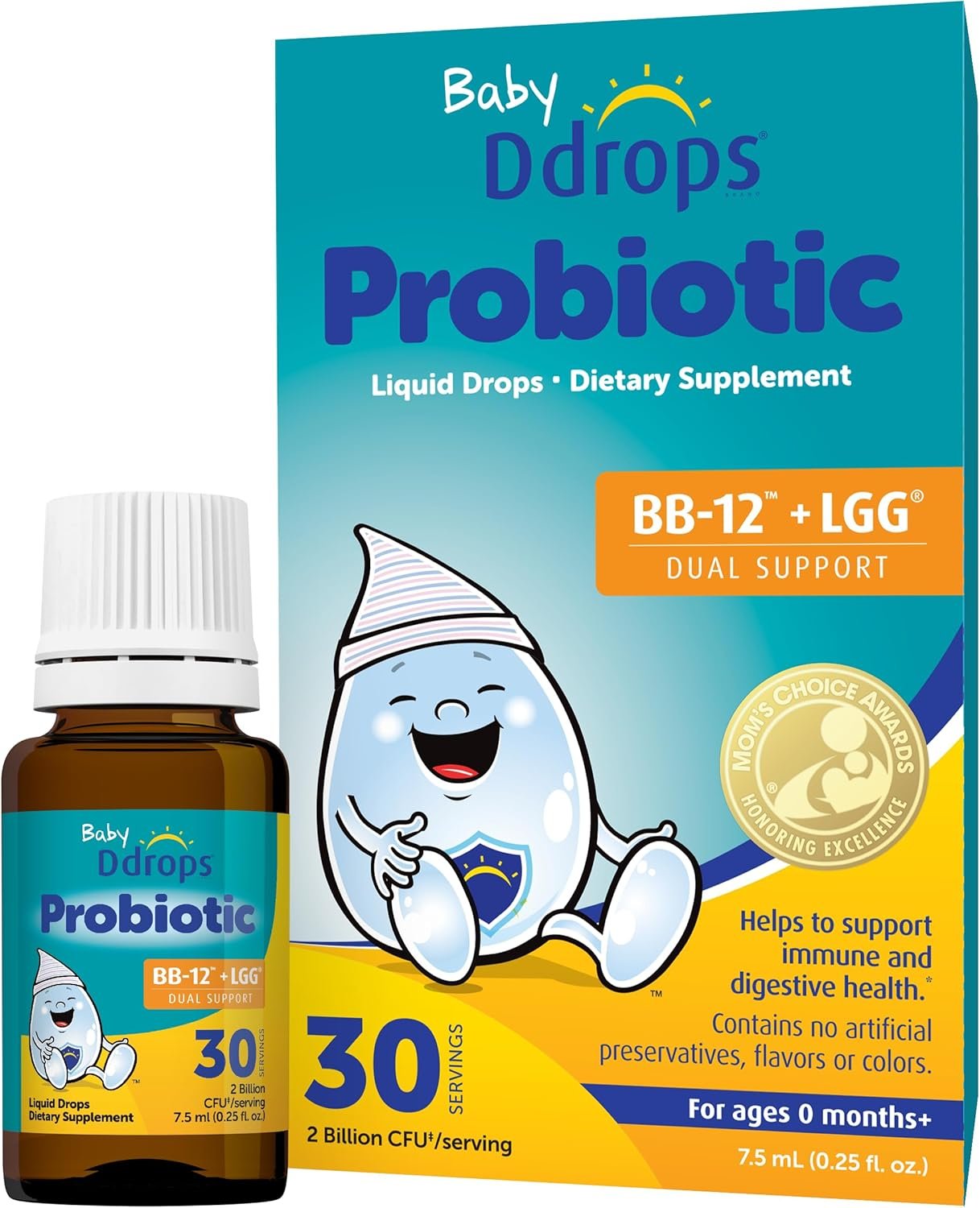 Ddrops Baby Probiotic BB-12 + LGG Dual Support Liquid Drops – 30 Servings -Helps to Support Immune and Digestive Health – No Artificial Preservatives, Flavors or Colors