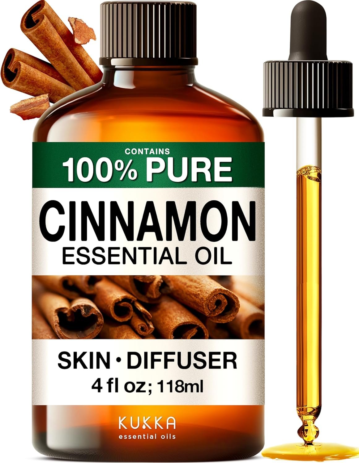 KUKKA Cinnamon Essential Oils – 4 Fl Oz – for Hair, Skin, Diffuser, Aromatherapy & DIY Soap Making Scent