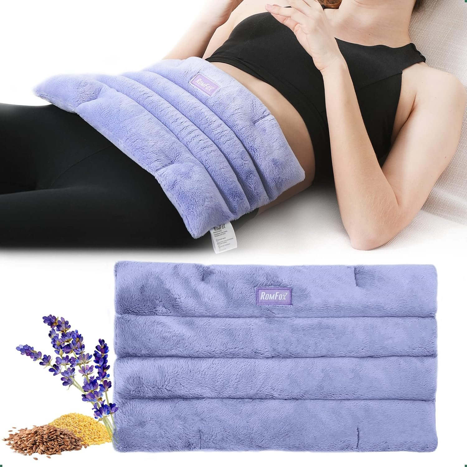 Romfox Microwavable Heating Pad for Pain Relief, Moist Heat for Cramps, Muscles, Joints, Back, Neck and Shoulders, Heat Compress Pillow, for Both Hot and Cold Therapy (Purple – Lavender Scented)