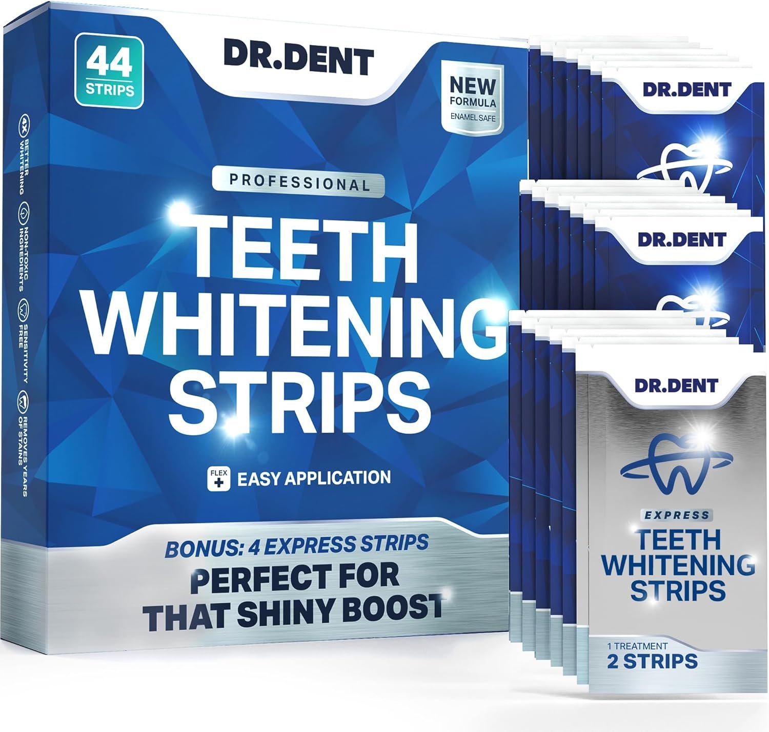 Professional Teeth Whitening Strips – Pack of 44 Strip – 22 Treatments Kit – Safe for Enamel – Non Sensitive Teeth Whitening – Whitening Without Any Harm + Mouth Opener Included