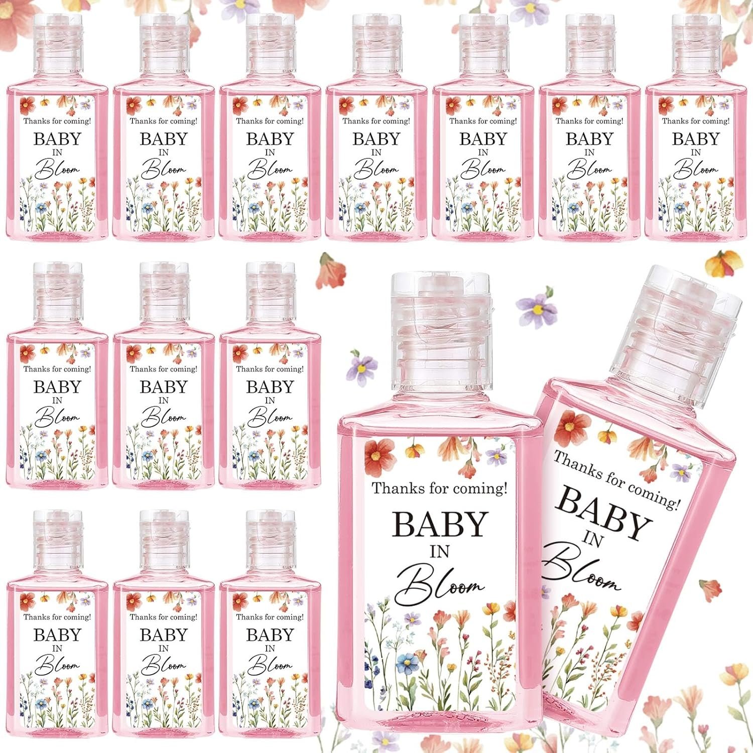 24 Pcs Wildflower Baby in Bloom Hand Sanitizer Flower Baby Shower Appreciation Gifts Thanks for Coming 1fl oz Travel Size Hand Sanitizer Bulk for Women Guests Party Favors
