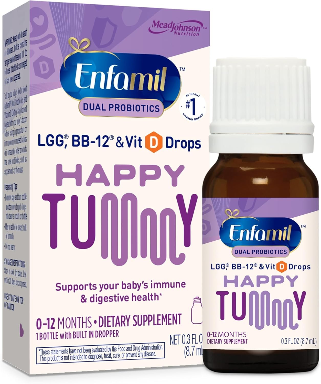 Enfamil Prenatals & Baby Vitamins Dual Probiotics Drops, Supports Baby’s Immune & Digestive Health*, 8.7mL Bottle​