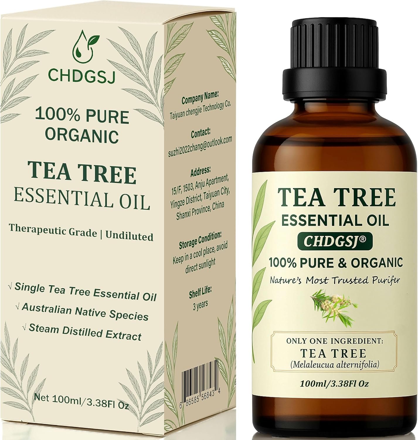 Australian Tea Tree Essential Oil Melaleuca Alternifolia | USDA Organic, 100% Pure, Natual, Therapeutic Grade | for Skin, Hair, Foot, Nails, Scalp, Aromatherapy | Undiluted, Steam-Distilled, 3.38Fl Oz