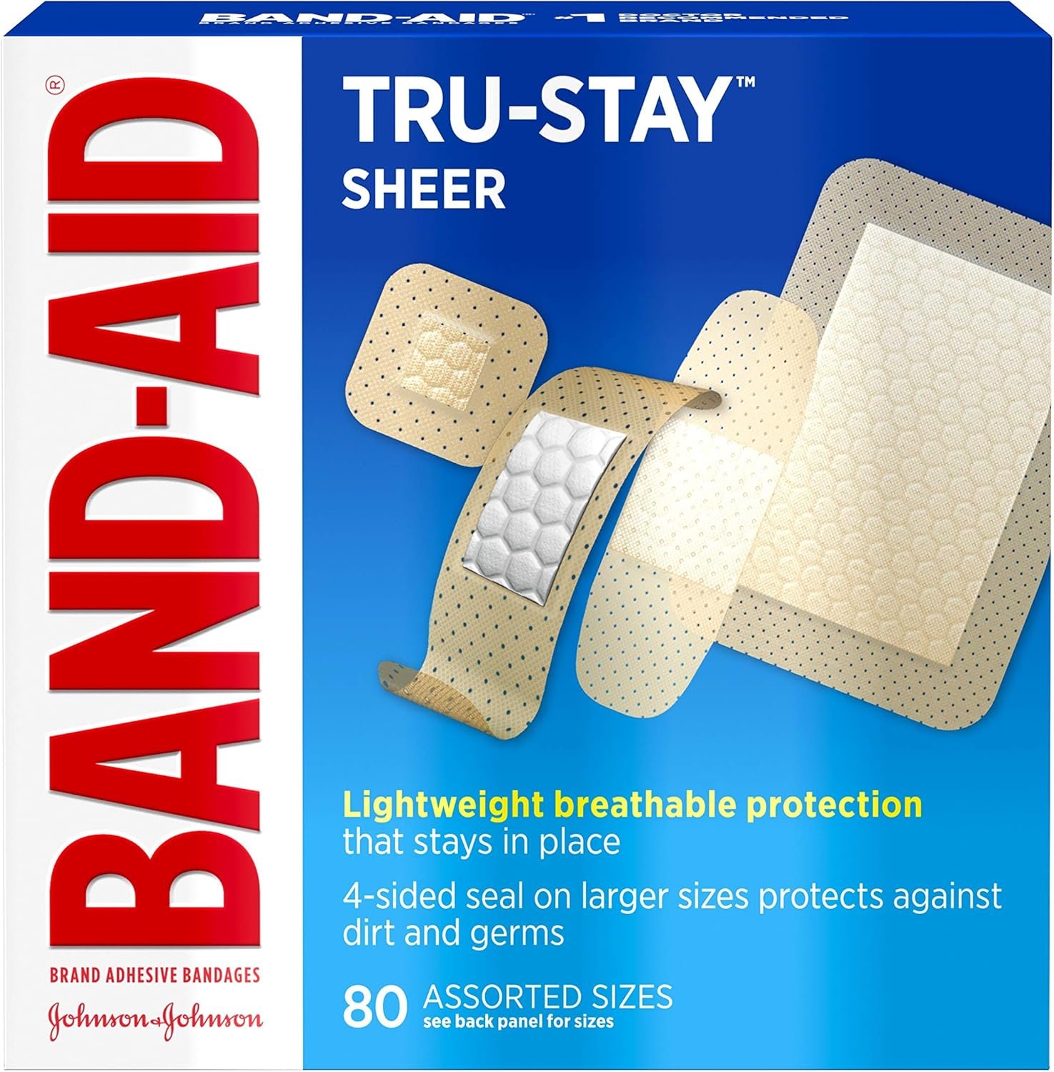 Band-Aid Brand Tru-Stay Sheer Strips Adhesive Bandages for First Aid and Wound Care, All One Size, 80 ct