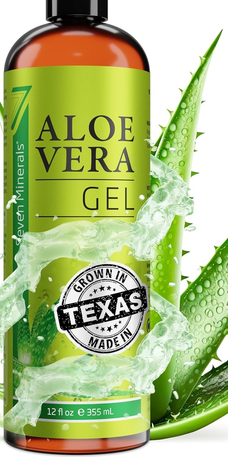 Seven Minerals Aloe Vera Gel – 99% Organic, Big 12 oz – NO XANTHAN, so it Absorbs Rapidly with No Sticky Residue – made from REAL JUICE, NOT POWDER