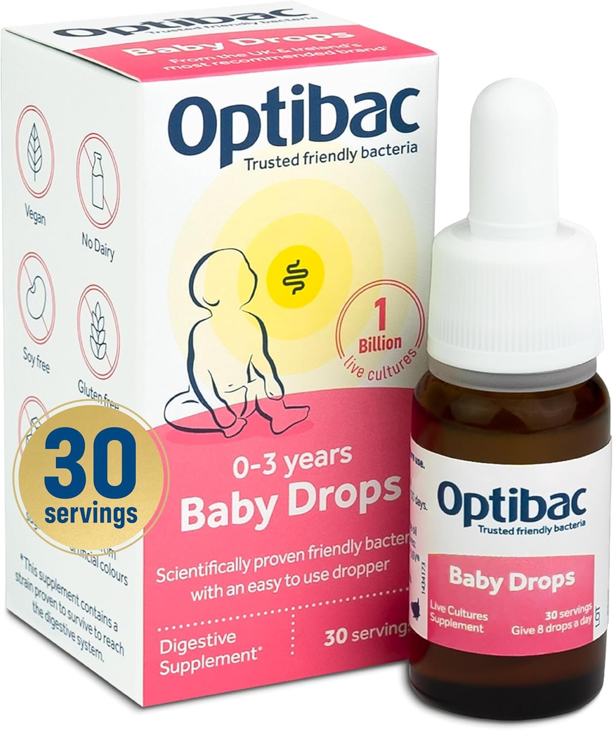 Optibac Probiotics Baby Drops – Vegan Baby Probiotics – Most Trusted by Parents – Suitable for Newborns, Babies & Infants – 10ml – 30 Day Supply