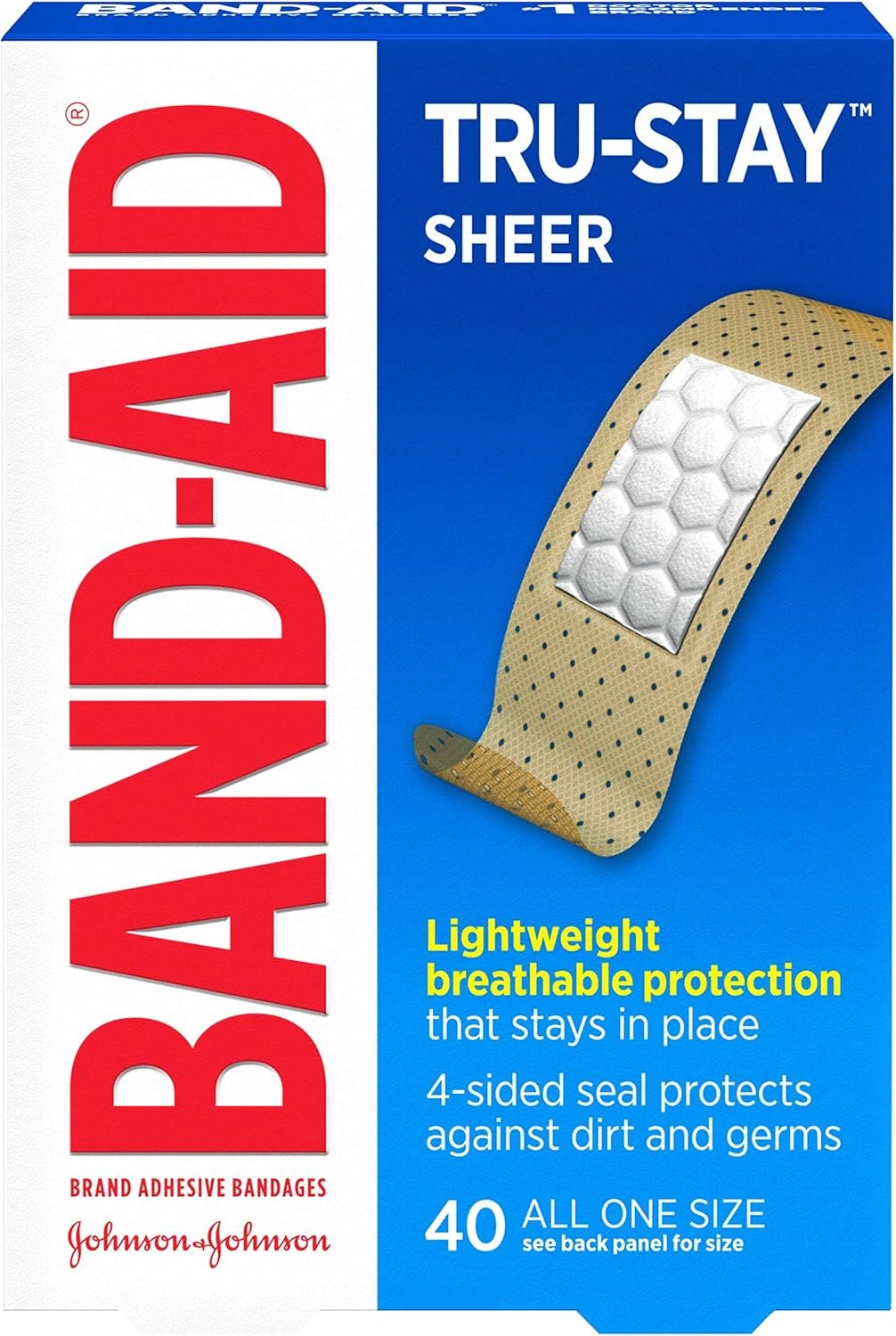 Band-Aid Brand Tru-Stay Sheer Strips Adhesive Bandages for First Aid and Wound Care, All One Size, 40 ct