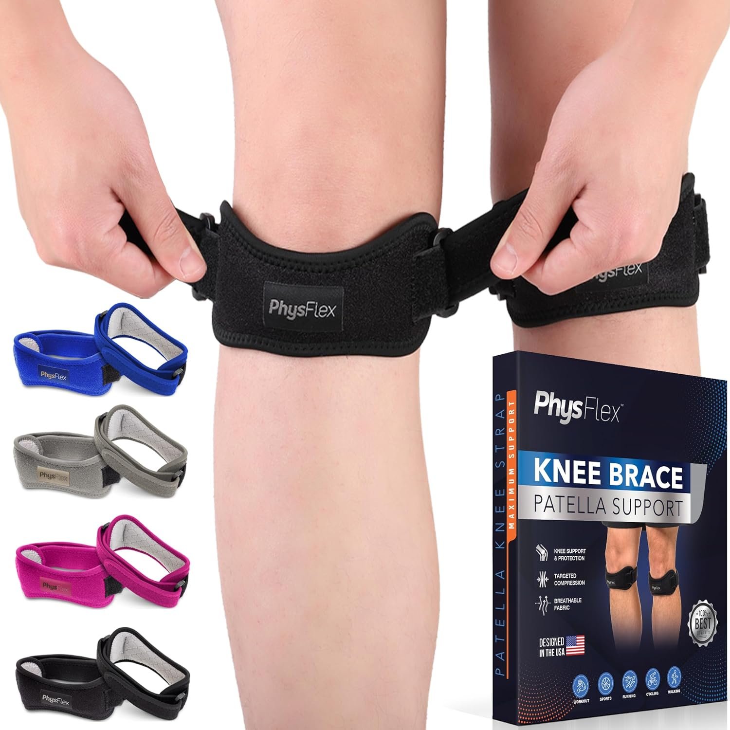 2 Pack Patella Knee Brace – Knee Support and Pain Relief, Running, Hiking, Basketball, Jumpers Knee, Tendonitis, Adjustable Strap Patellar Tendon Stabilizer