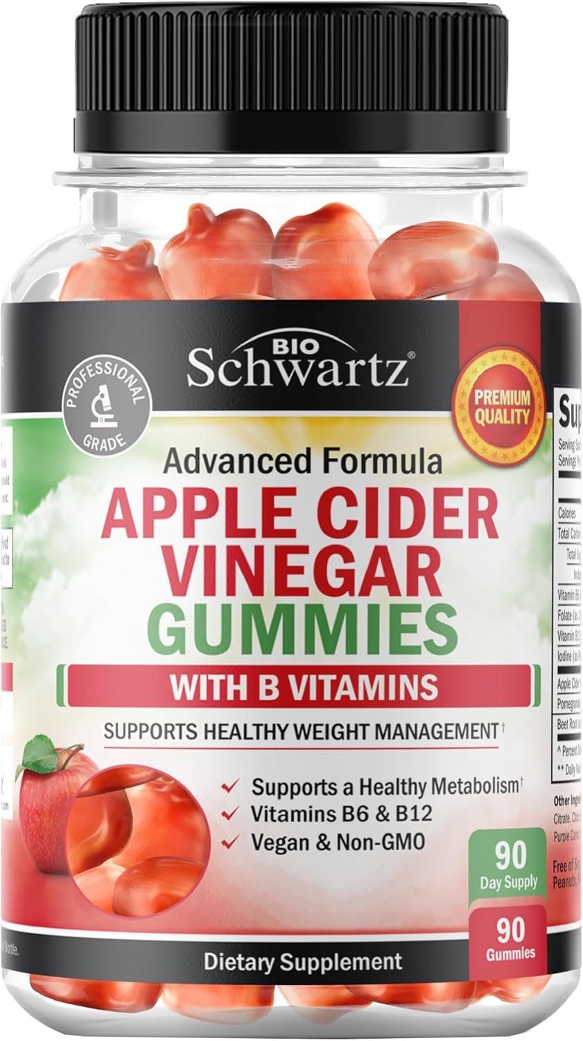 Apple Cider Vinegar Gummies for Weight Loss – ACV Gummies with The Mother for Women & Men – Energy Boost Bloat Digestive & Immune Support – Vitamin B12 B6 B 9 Folic Acid – Vegan Detox Cleanse -90Ct