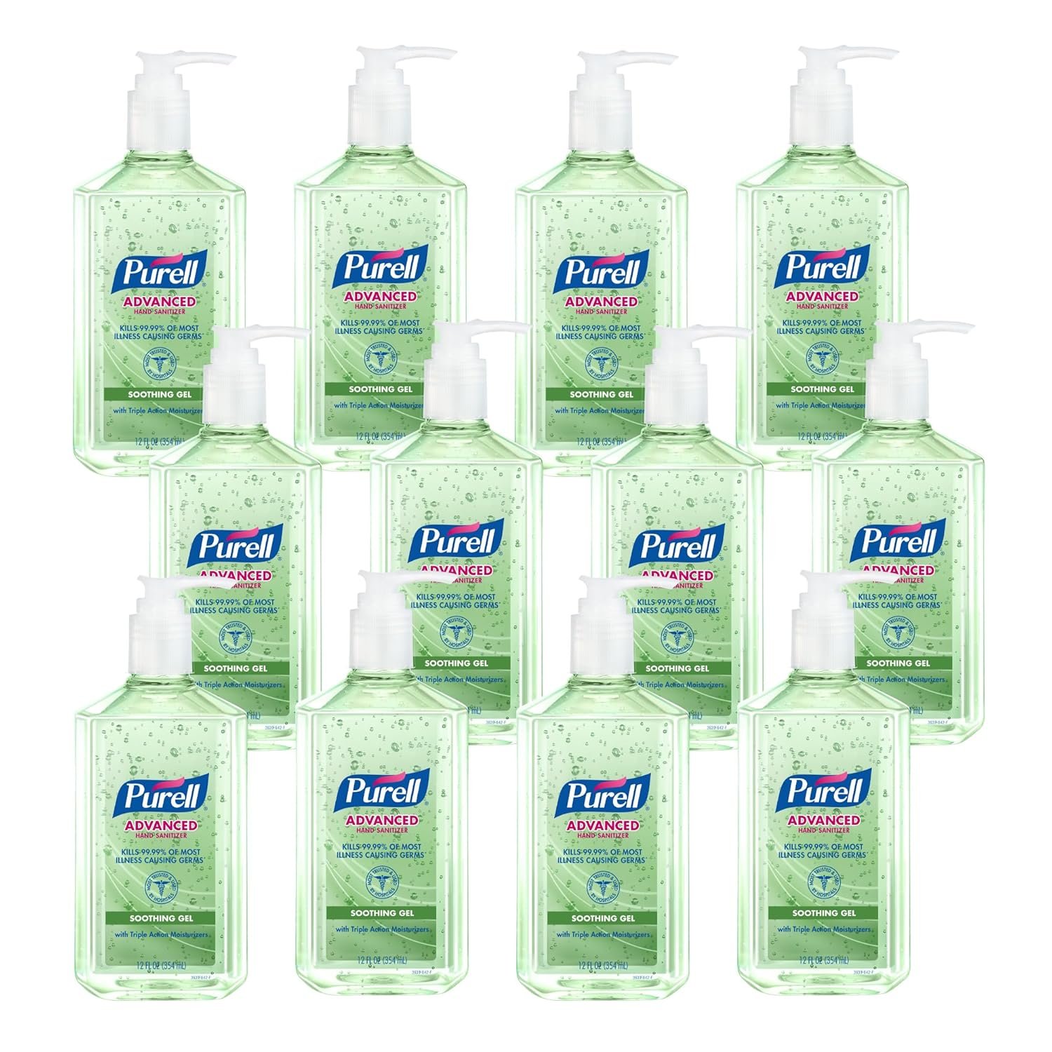 PURELL Advanced Hand Sanitizer Soothing Gel, Fresh Scent, 12 fl oz Pump Bottle (Pack of 12) – 3639-12