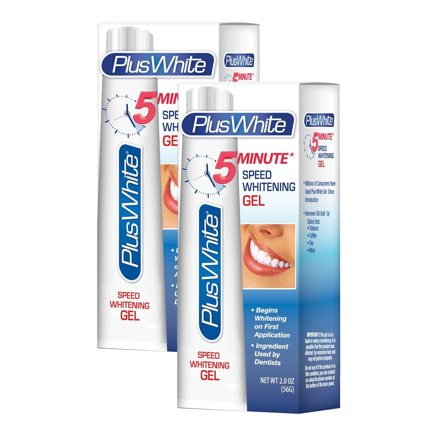 Plus White Speed Whitening Gel – Works in 5 Minutes – Professional Teeth Whitening w/Dentist Approved Ingredient (2 oz, Pack of 2)