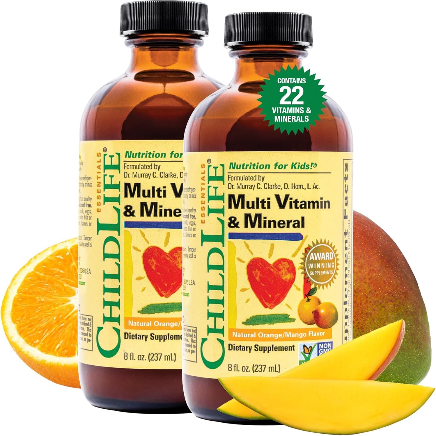 CHILDLIFE Essentials Kids Multivitamin & Mineral – Vitamins for Kids, Liquid Multivitamin for Toddler & Baby – Natural Orange & Mango, 8 Fl Oz (Pack of 2)