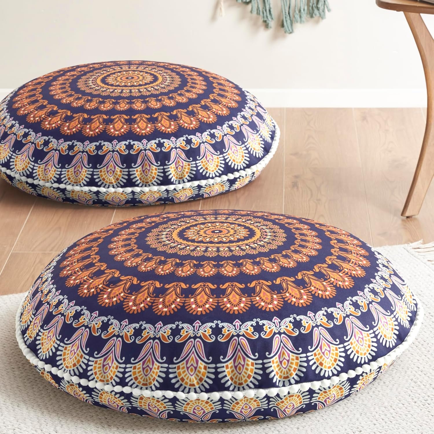 Codi Floor Pillows for Sitting Set of 2, Large Meditation Cushions for Adults with Memory Foam, Bohemian Mandala Round Seating for Outdoor Yoga and Living Room, Washable，32 Inch, Yellow