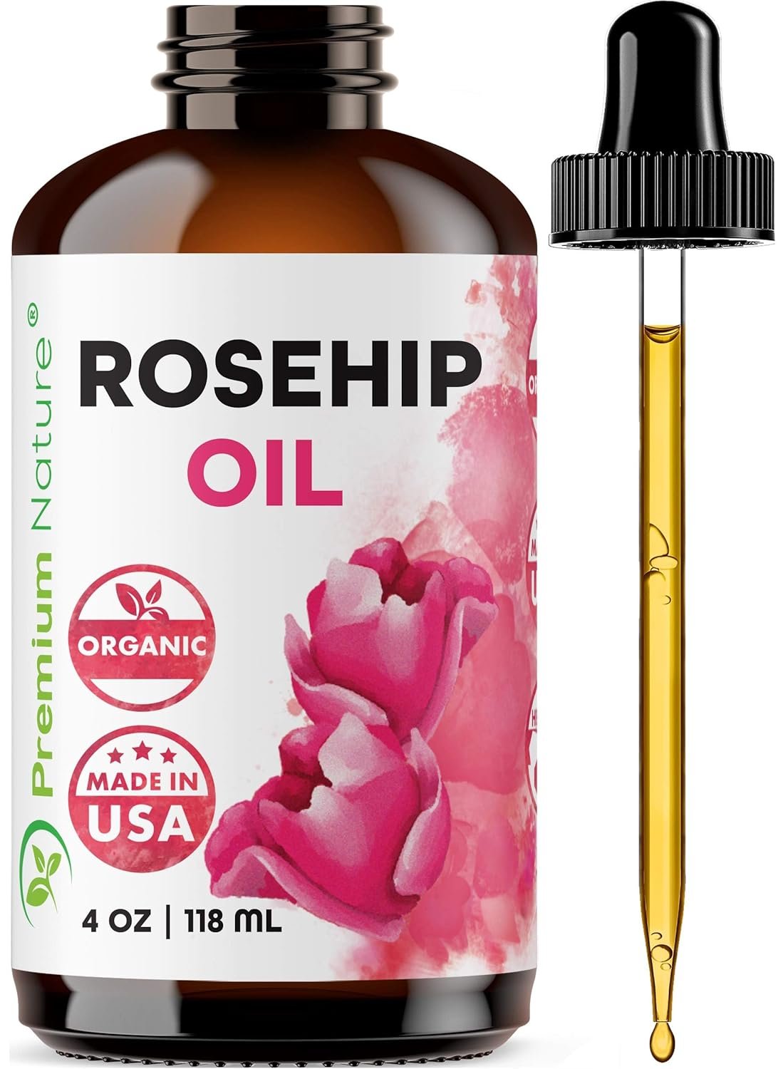 Premium Nature Rosehip Oil For Face for Women, Rosehip Seed Pure Cold Pressed Unrefined For Hair and Nails Skin Care Moisturizer, Rose Hips Face Oils and Serums 4oz