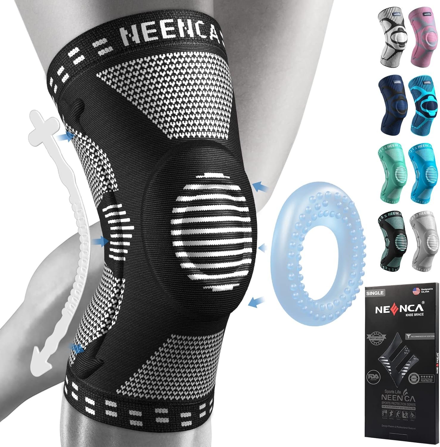 NEENCA Knee Brace for Knee Pain Relief, Compression Knee Support with Side Stabilizers & Patella Pad. Medical Knee Sleeve for Meniscus Tear, ACL,Arthritis,Joint Pain,Injury Recovery,Circulation,Sports