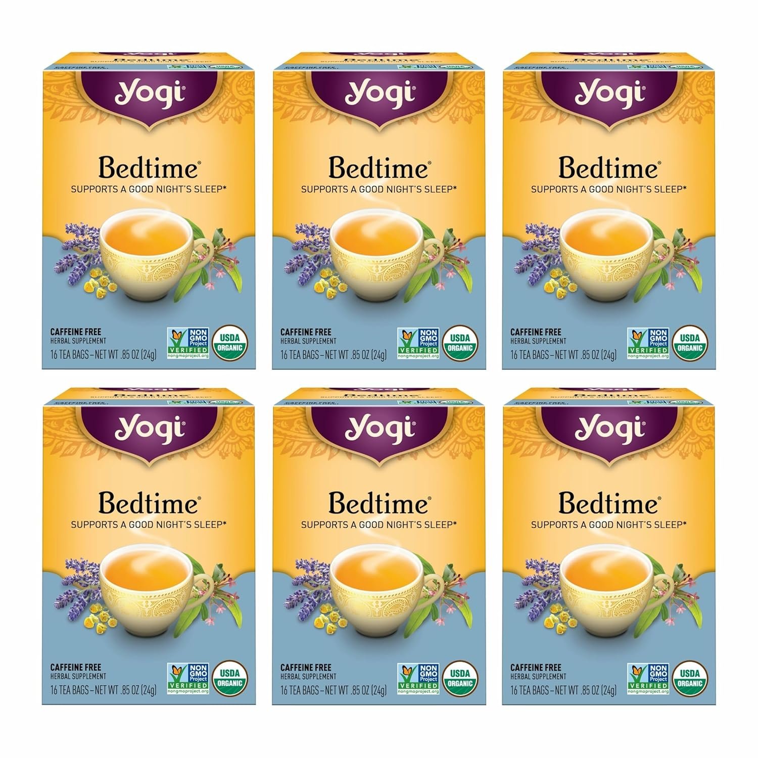 Yogi Tea – Bedtime (6 Pack) – Supports a Good Night’s Sleep – Tea with Passionflower, Chamomile, Valerian Root, and Lavender – 96 Organic Herbal Tea Bags