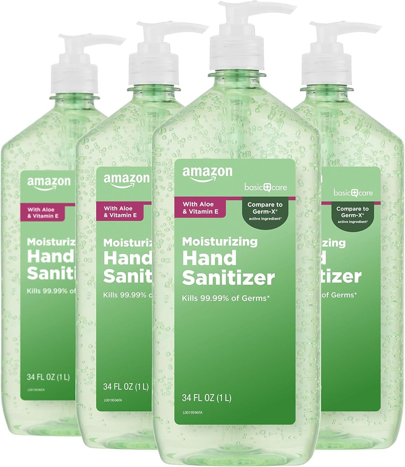 Amazon Basic Care – Aloe Vera Hand Sanitizer 62%, 34 fl oz (Pack of 4)