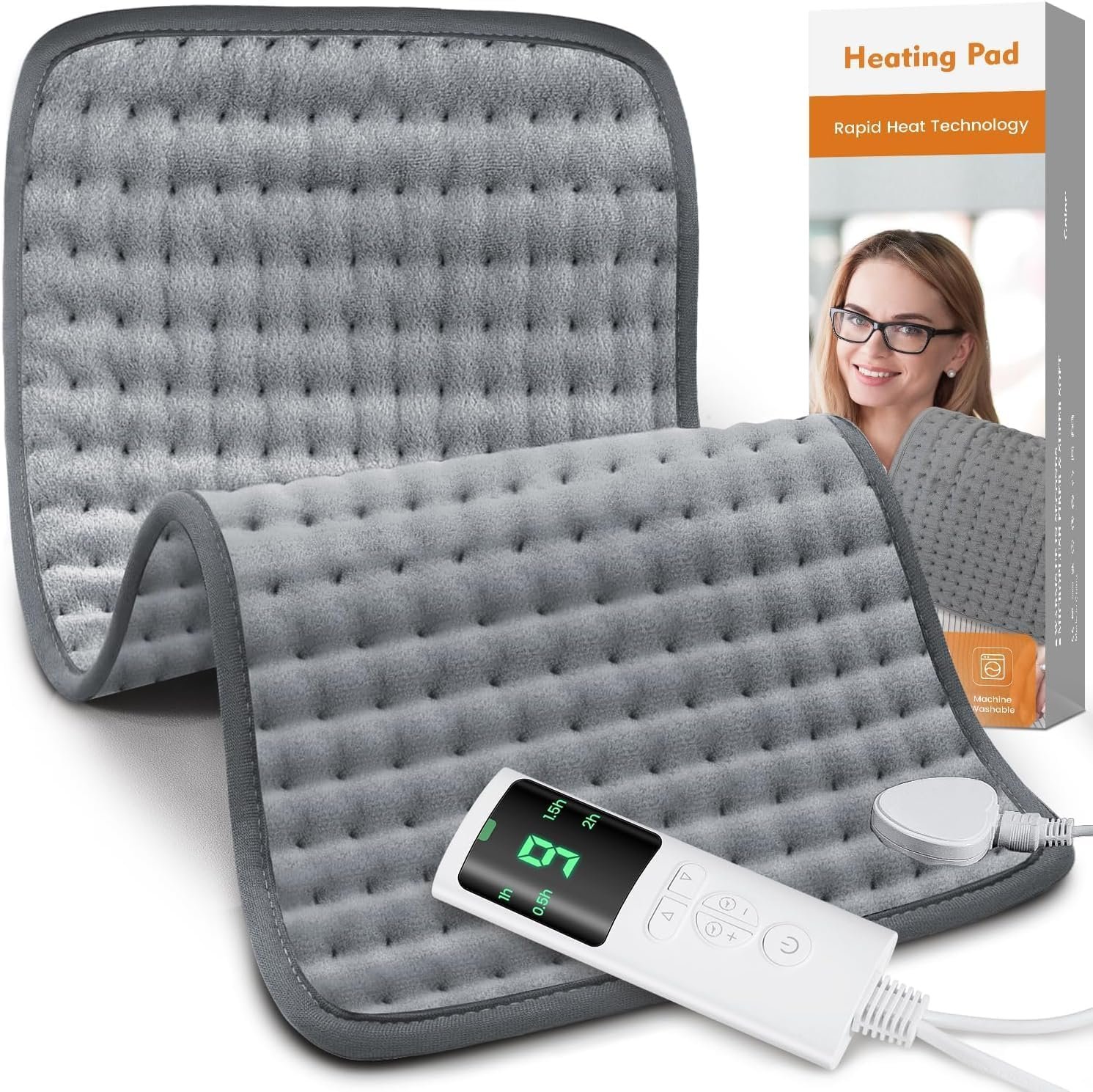Heating Pad for Back Pain Relief, Heating Pads for Period Cramps with 9 Heat Settings & 4 Timers Auto-off, Machine Washable, Dry & Moist Heat, Soft Electric Heating Pad for Sore Muscles,Gift,12”×24”