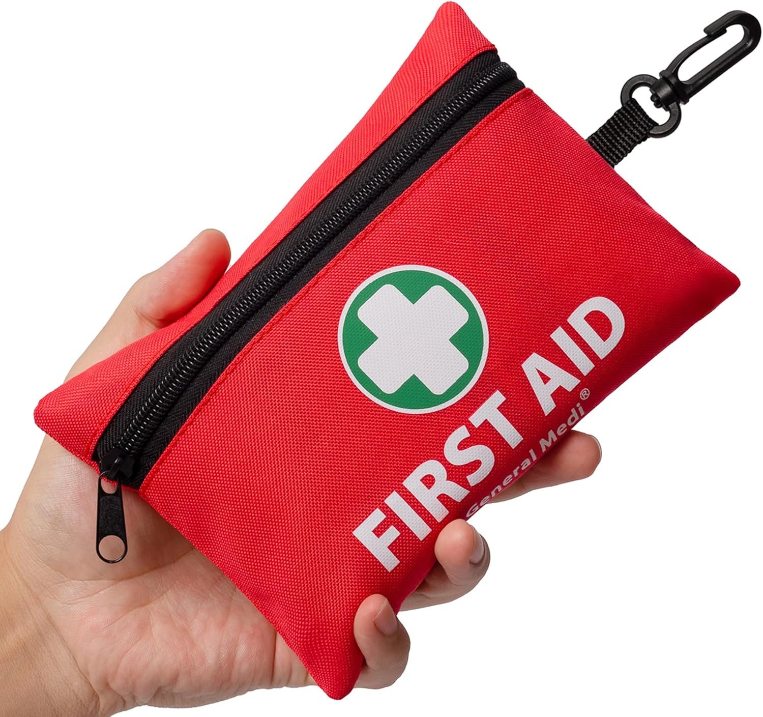 General Medi Mini First Aid Kit, 110 Piece Small First Aid Kit – Includes Emergency Foil Blanket, Scissors for Travel, Home, Office, Vehicle, Camping, Workplace & Outdoor (Red)