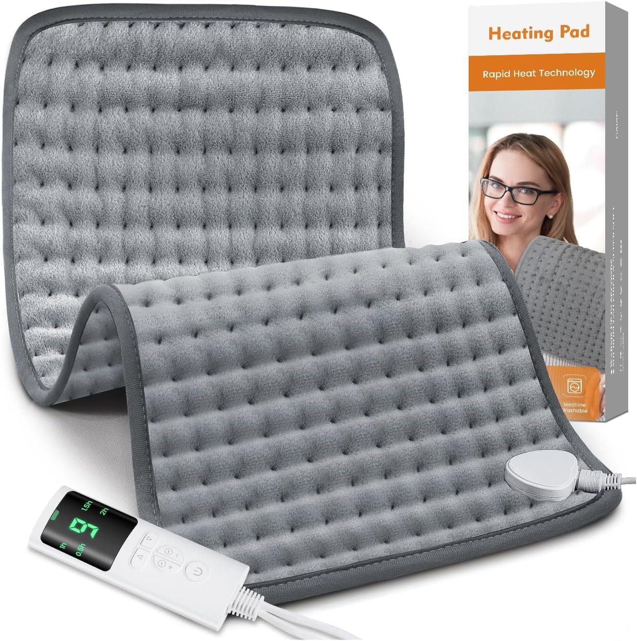 Heating Pad for Back Pain Relief, Heating Pads for Period Cramps with 9 Heat Settings & 4 Timers Auto-off, Machine Washable, Dry & Moist Heat, Soft Electric Heating Pad for Sore Muscles,Gift,12”×24”