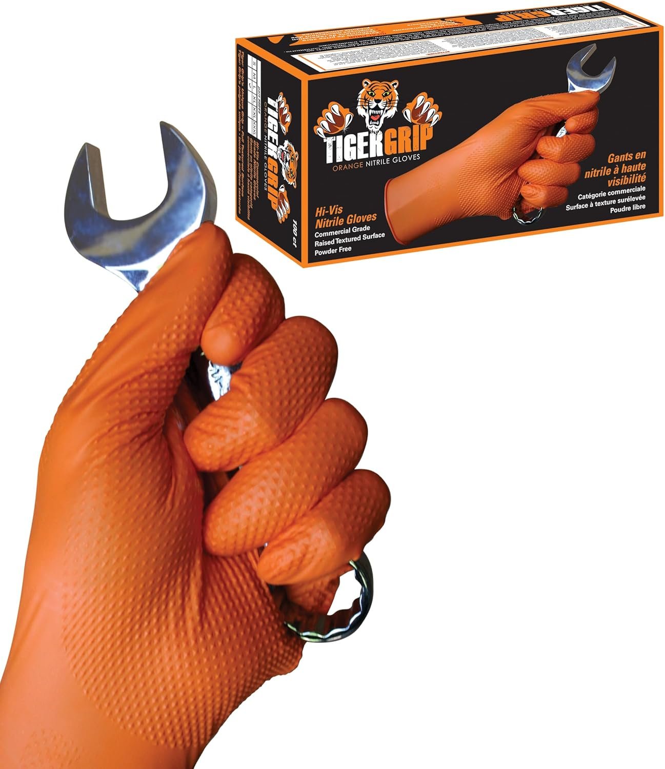 EPPCO TigerGrip 8-Mil Nitrile Glove Disposable Powder, Latex Free Textured Superior Grip Orange Gloves, Large, Box of 100