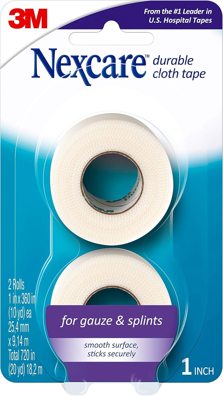 Nexcare Durable Cloth Tape, Woven Tape, Securely Holds Bulky Wound Dressing – 1 In x 10 Yds, 2 Rolls of Tape