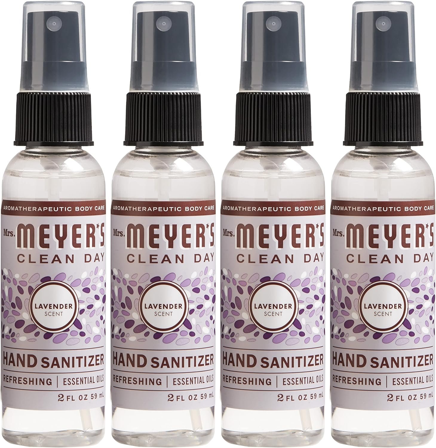 MRS. MEYER’S CLEAN DAY Antibacterial Hand Sanitizer Spray, Travel Size, Removes 99.9% of Bacteria, Lavender, 2 oz – Pack of 4