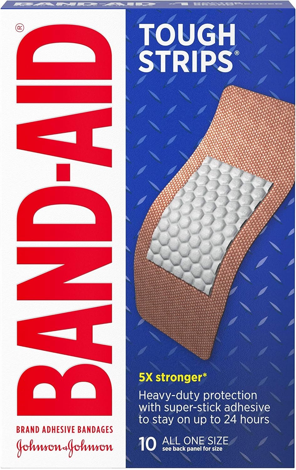 Band-Aid Brand Sterile Tough Strips Adhesive Bandages for First Aid & Wound Care, Durable Protection & Comfort for Minor Cuts & Scrapes, Heavy-Duty Fabric Bandages, Extra Large, 10 ct (Pack of 2)