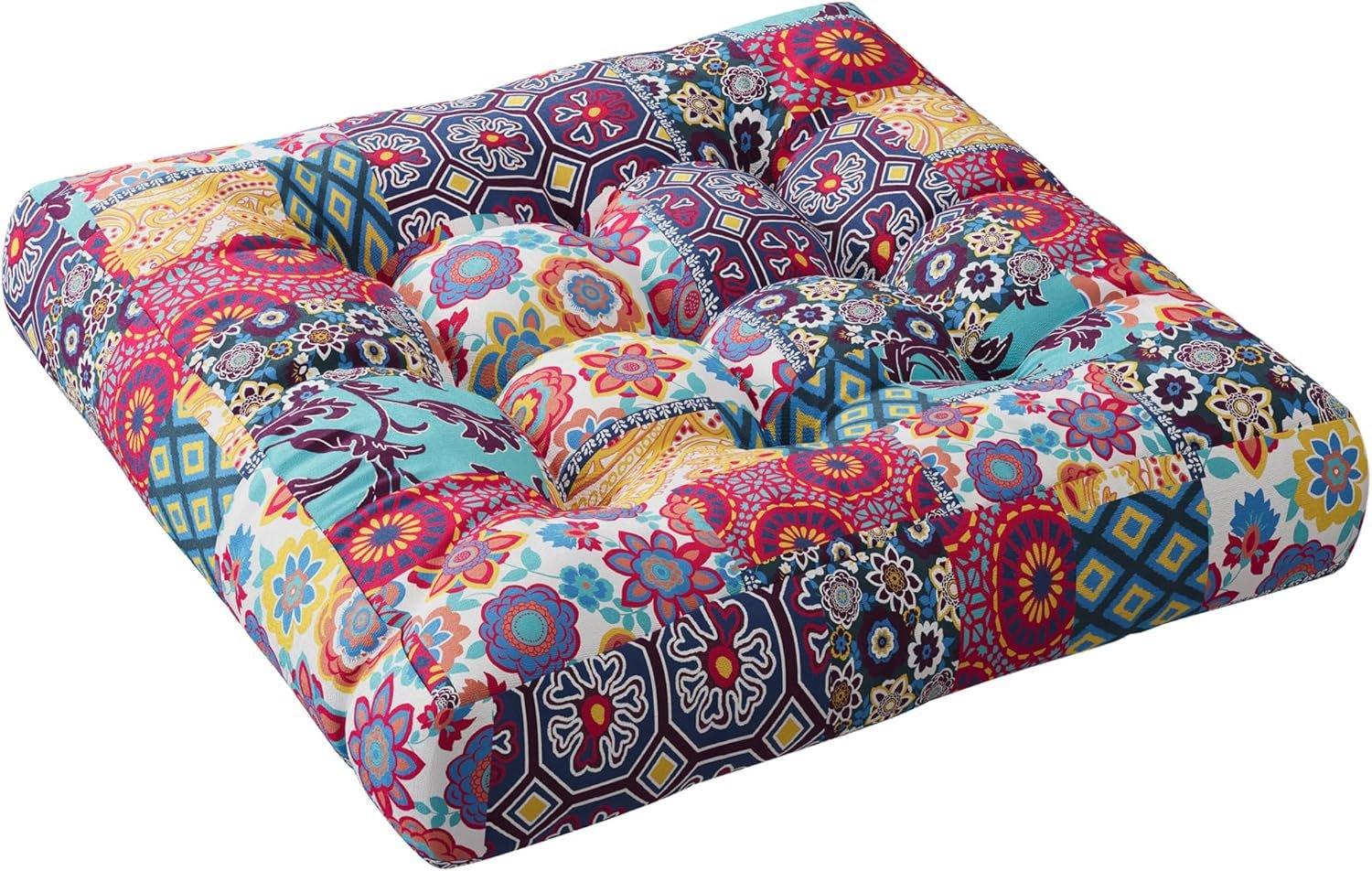 Codi Boho Floor Pillow, Large Meditation Cushion for Adults, Square Pillows Seating for Yoga Living Room Tatami Sitting Home Decor, Memory Foam Added, 22×22 Inch, Multi Patchwork