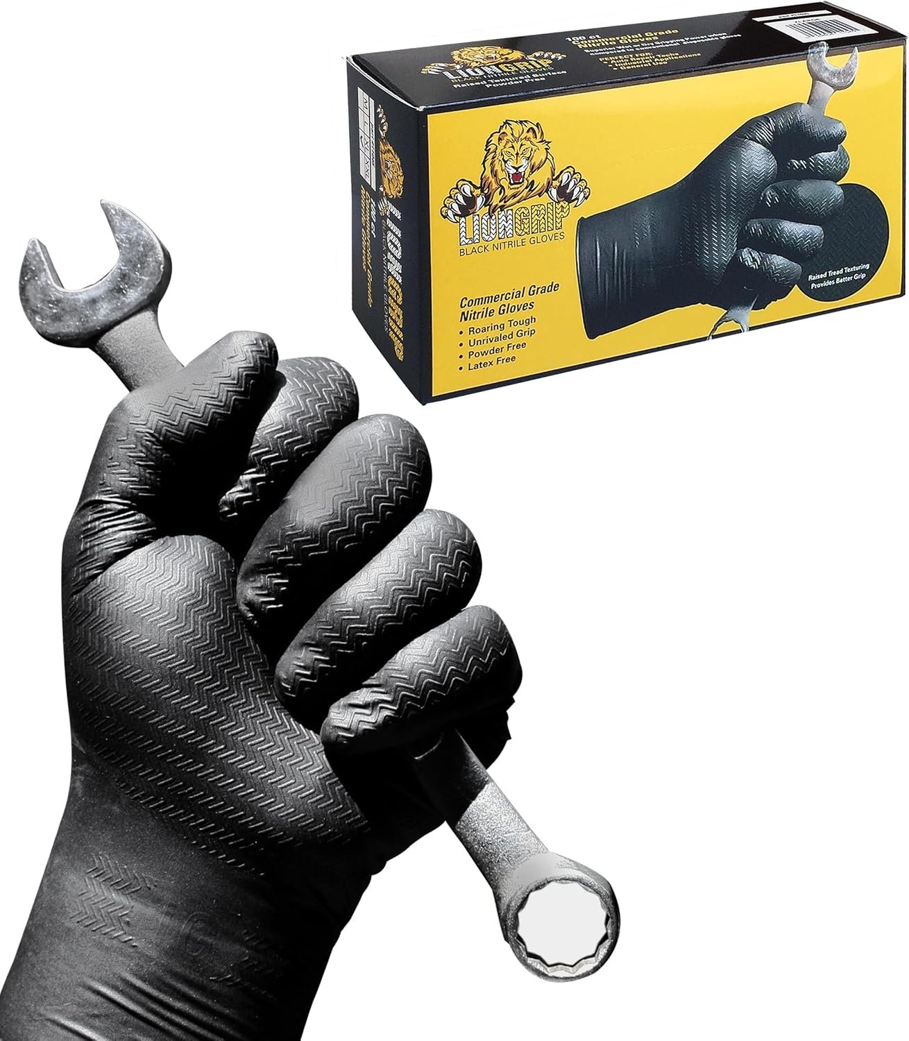 EPPCO LionGrip 7-Mil Black Nitrile Gloves Disposable Powder Free, Latex Free Textured Superior Grip Glove