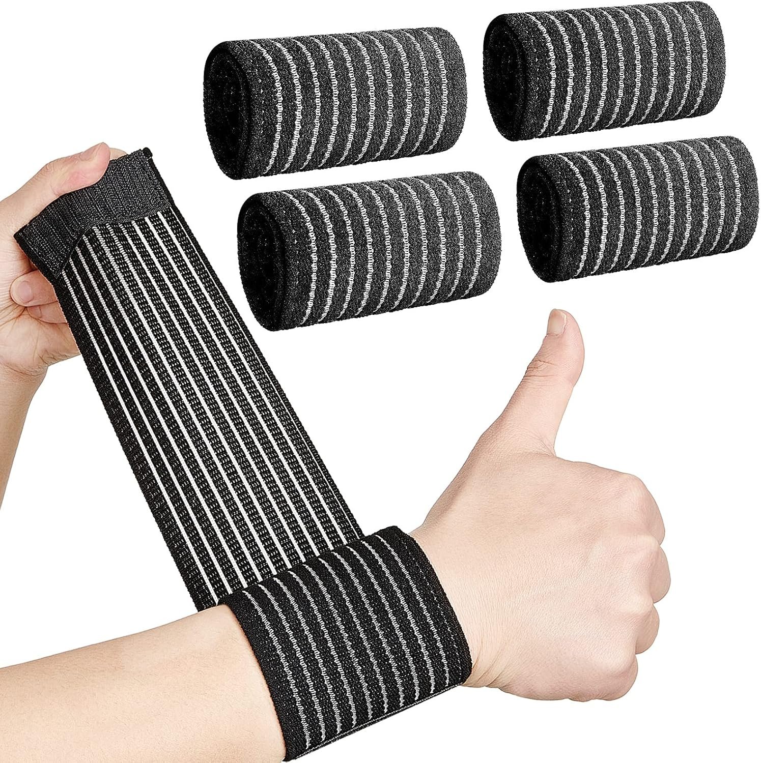 Sumind 4 Pieces Wrist Brace bands Wrist compression strap tennis support wrap Adjustable brace for carpal tunnel elastic bands for pain for Women Men Weightlifting Working out Fitness, Black