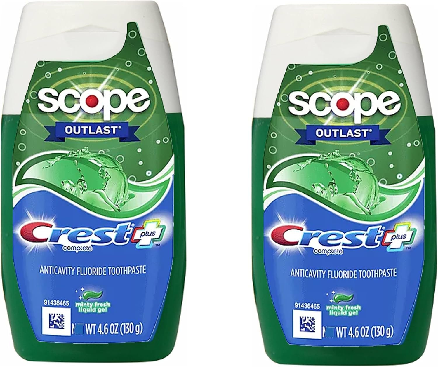 Crest Complete Whitening Plus Scope Tartar Control Toothpaste, Minty Fresh Liquid Gel, 4.6 Oz (130g) – Pack of 2