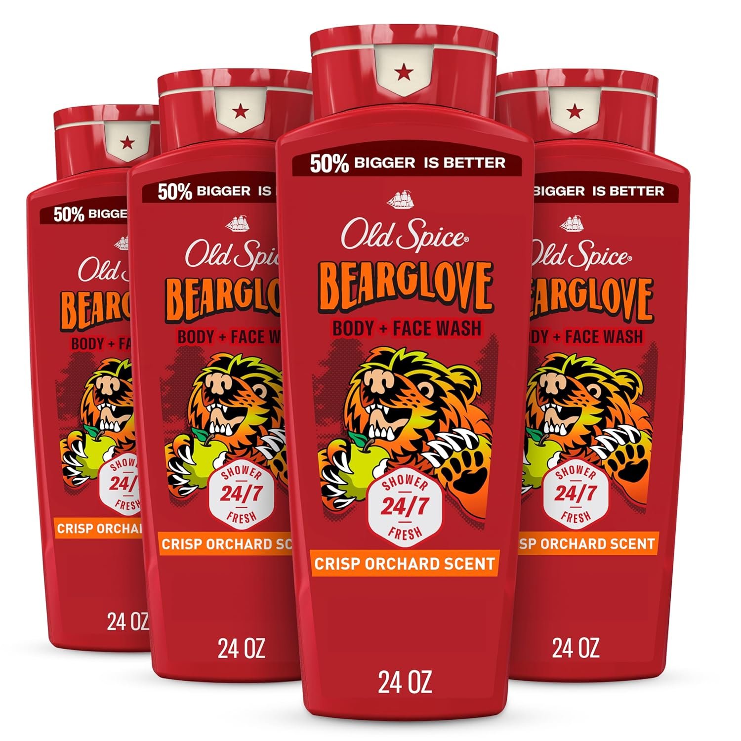 Old Spice Cleansing Body Wash for Men, 3X Defense, 24/7 Shower Fresh with Lasting Scent, 2-in-1 Body & Face Wash, Bearglove with Crisp Orchard Scent, 24 oz (Pack of 4)