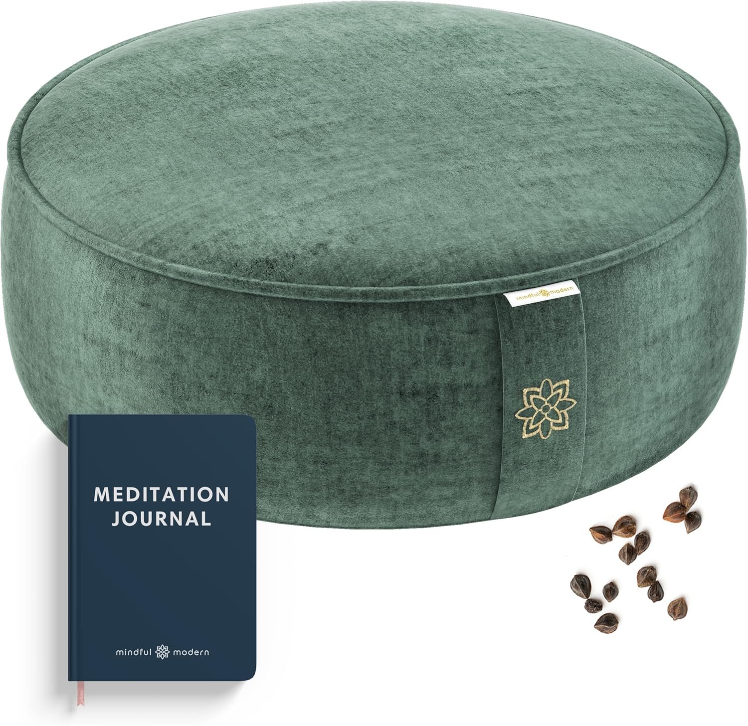 Mindful Modern Velvet Meditation Cushion | Luxe Zafu Yoga Floor Pillow Seat | Posture Support | Buckwheat Hull Filled | Large Round Cushion with Removable Washable Cover + Carry Handle