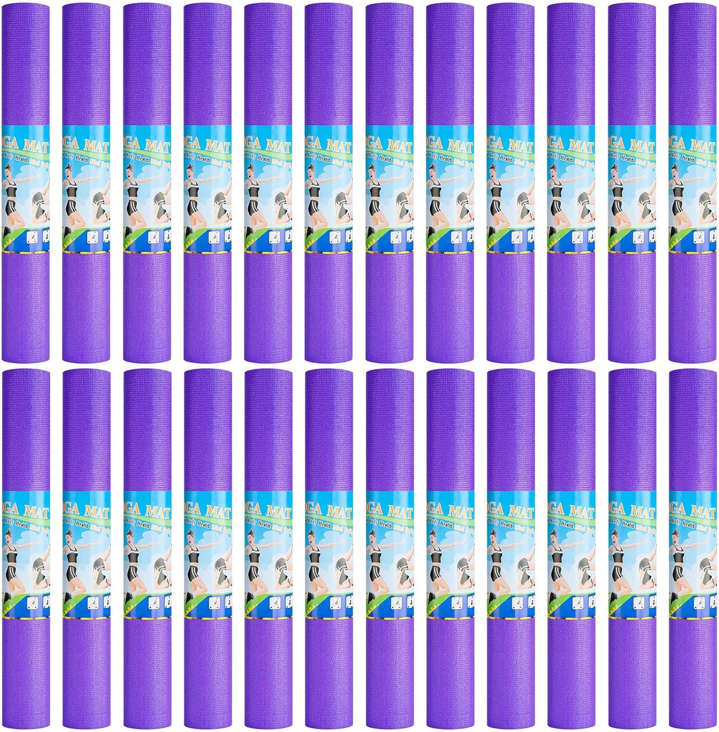 24 Pcs 3 mm Thick Yoga Mat Bulk, Exercise Workout Non Slip Fitness Pad for Women Kids Gym Home Yoga Pilates, Reliable Sturdy Material and Easy to Clean