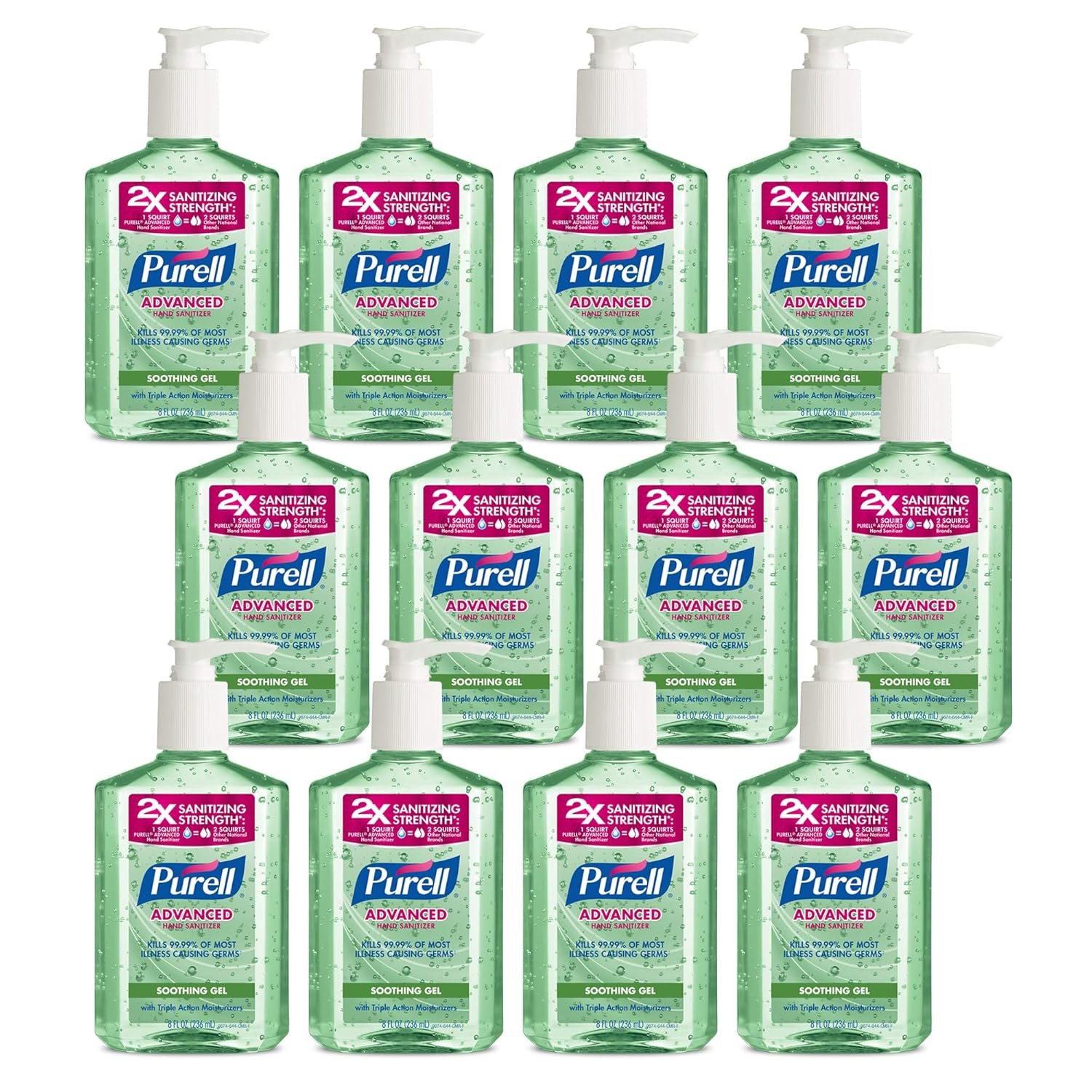 PURELL Advanced Hand Sanitizer Soothing Gel with Aloe and Vitamin E- 8 fl oz Pump Bottle (Pack of 12) – 3016-12-CMR