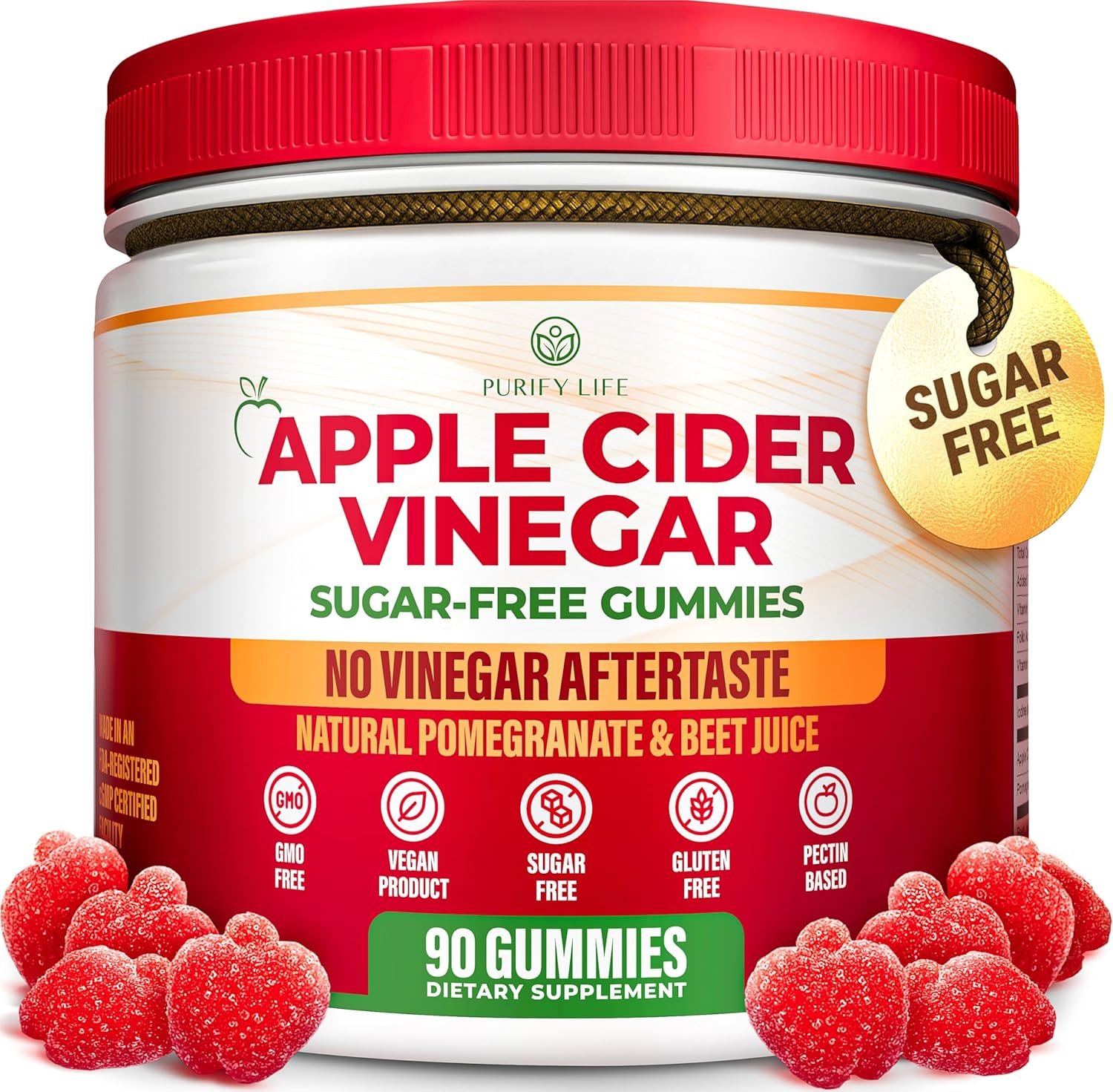 Sugar-Free Apple Cider Vinegar Gummies for Adults (90 Chews) – Unfiltered, Detox ACV Gummies with the Mother for Gut Health, Energy, Digestion & Immune Support – No More Capsules, Pills or Acid Reflux