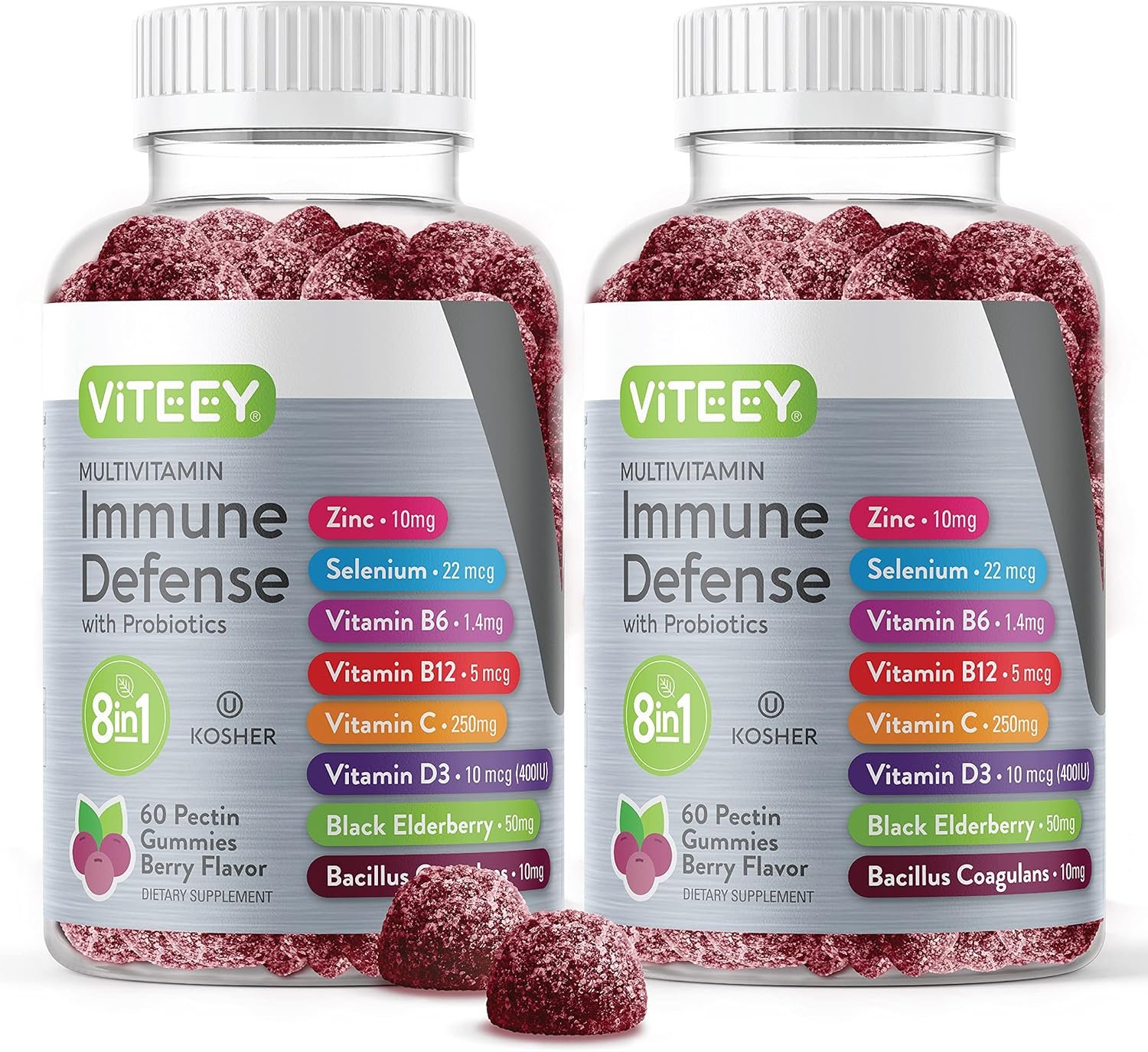 Viteey Multivitamin Gummies 8 in 1 Immune Support Supplement with Probiotics – Immune Boosters for Adults & Teens – Vegetarian, Gelatin Free, GMO Free – Chewable Berry Flavored Pectin Immune Defense