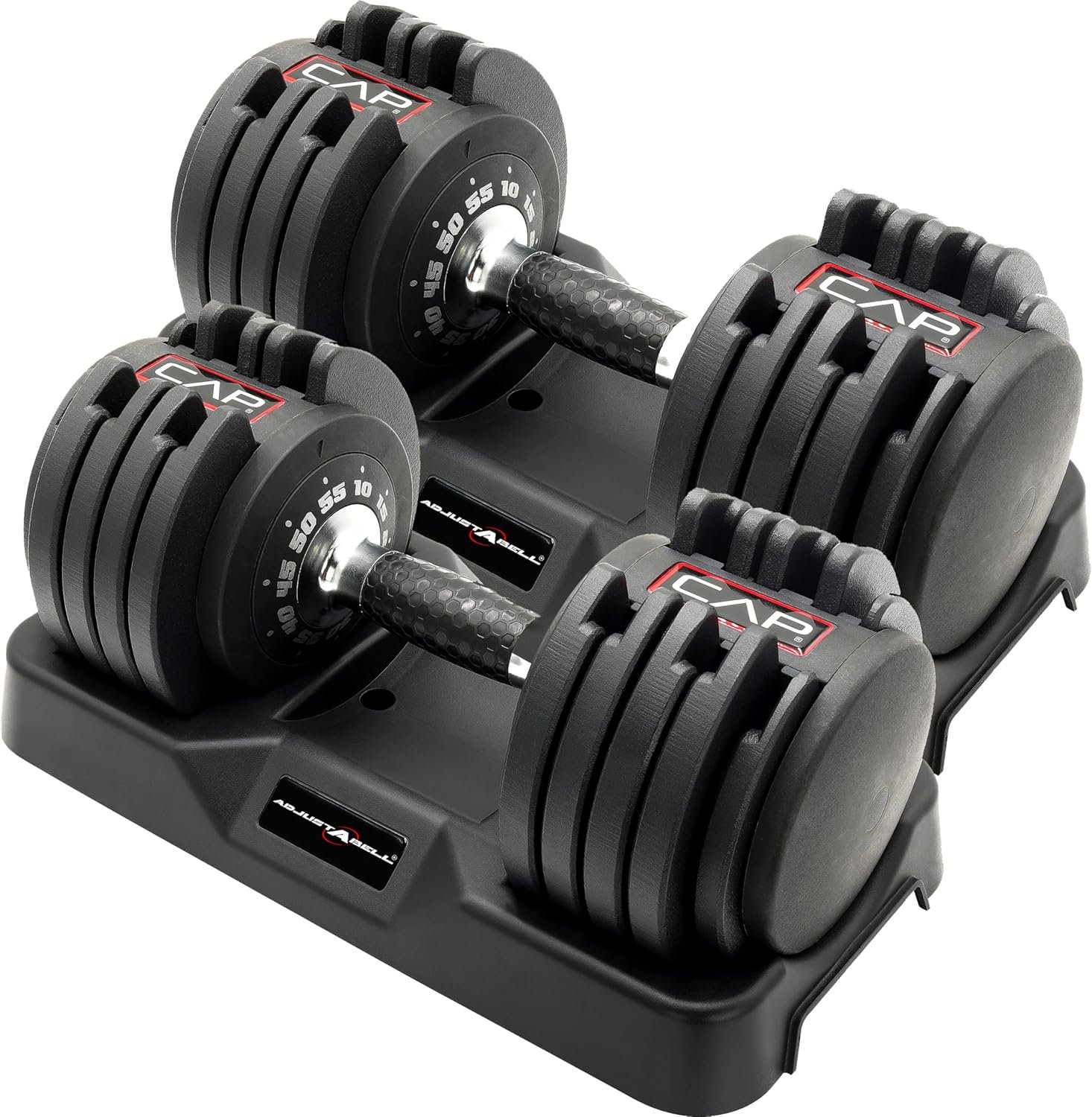 CAP Barbell ADJUSTABELL Adjustable Round Dumbbell Weights – Singles & Pairs | 12.5 lb, 25 lb & 55 lb | Multiple Handle Options