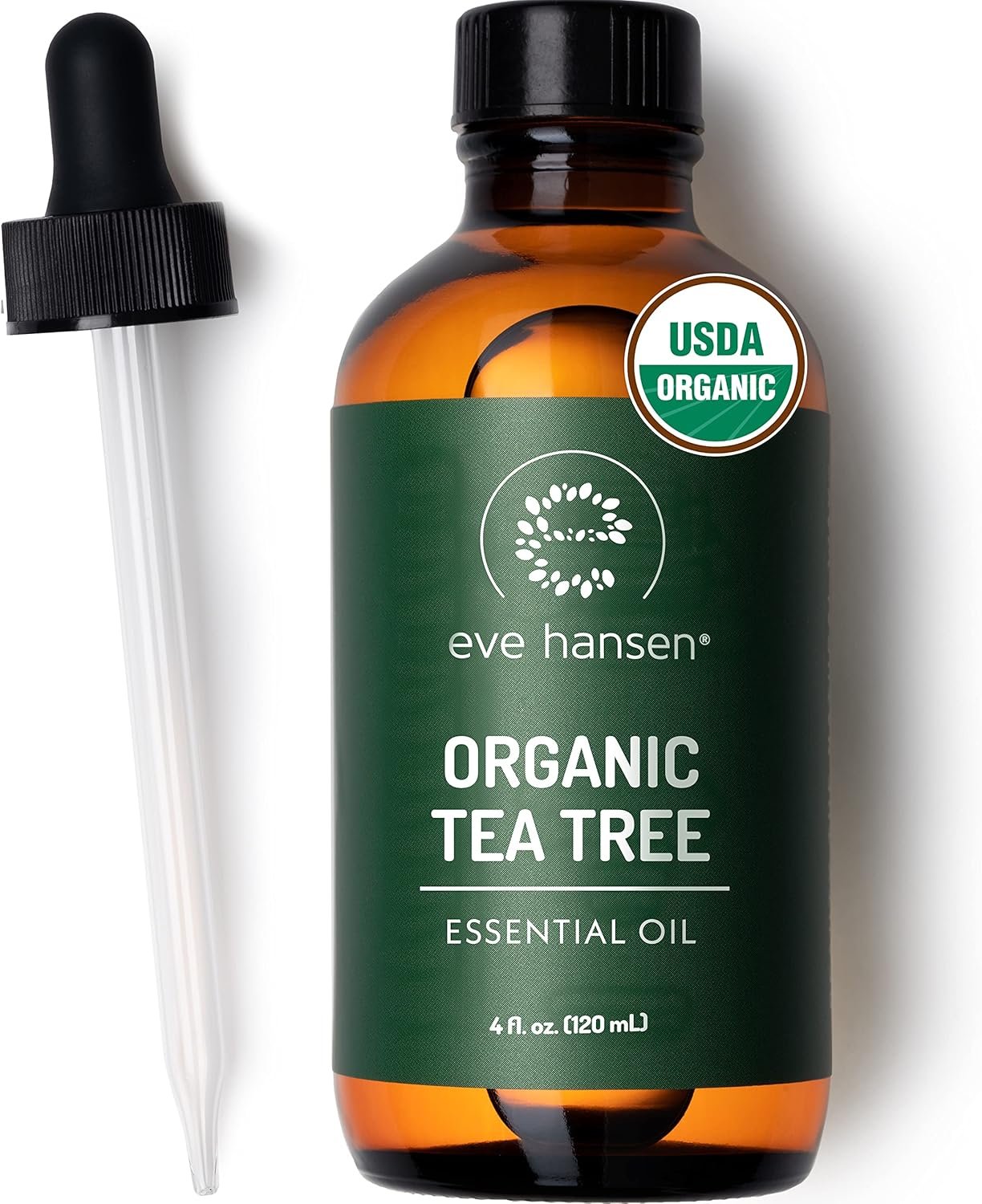 Eve Hansen Organic Tea Tree Oil (4oz) | Melaleuca Alternifolia | Pure Tea Tree Essential Oil for Skin, Scalp, Nails and Aromatherapy