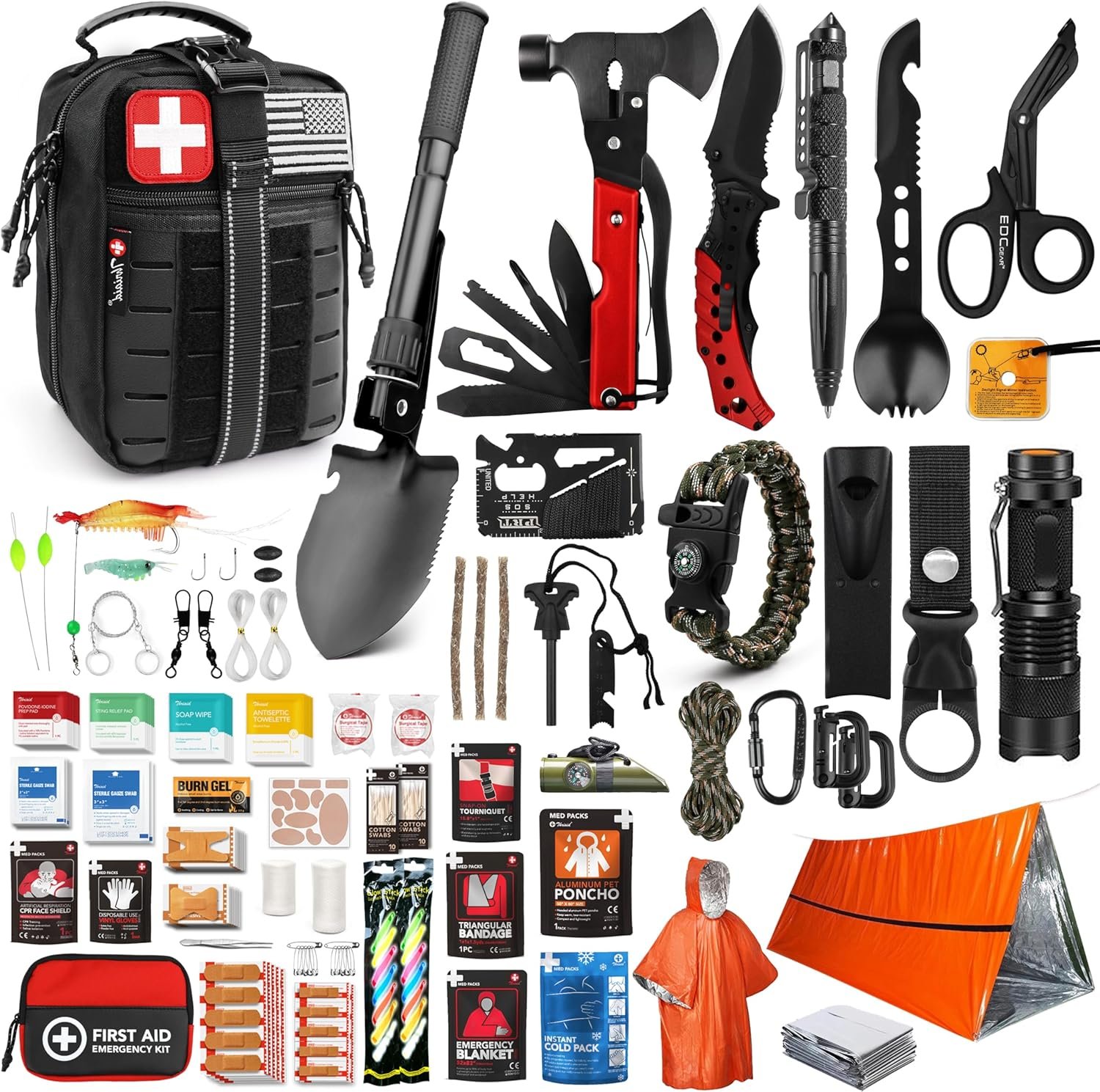 Survival First Aid Kit, 190 Pcs Survival Gear and Medical Supplies, Military IFAK EMT Molle Tactical Pouch for Outdoor, Camping, Hiking, Car, Vehicles and More (Black)