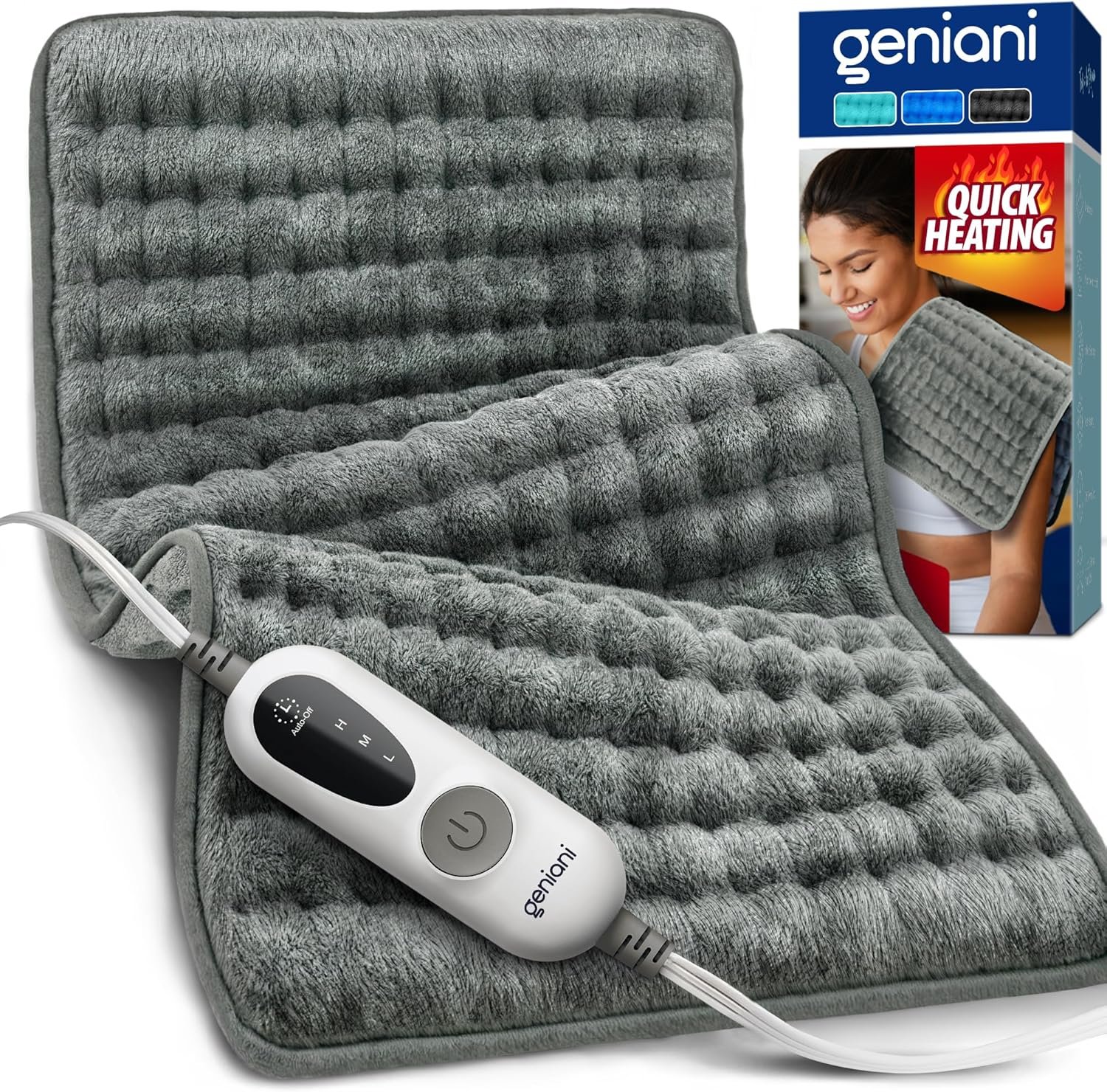 GENIANI Electric Heating Pad for Back Pain & Cramps Relief, Electric Throw, Auto Shut Off, Machine Washable, Moist Heat Pad for Neck & Shoulder – Valentines Day Gifts for Her Him, Extra Large 24×12
